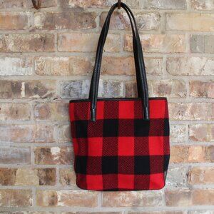 Pendleton 100% Wool / Leather Buffalo Plaid Tote Bag Shoulder Purse